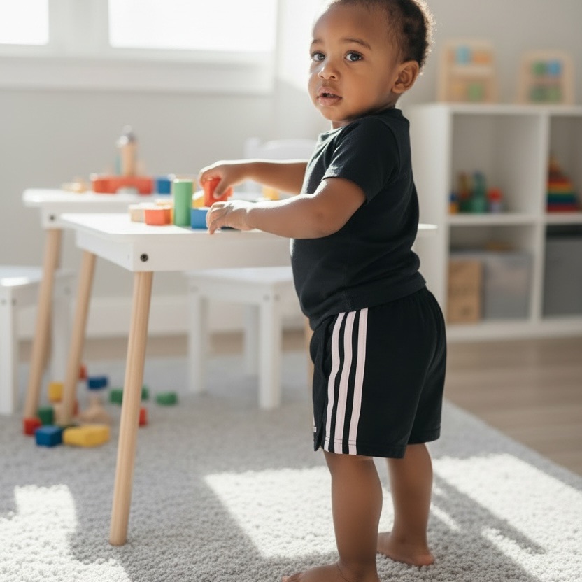 Adida Kids Black Shorts With Pink 3Stripes